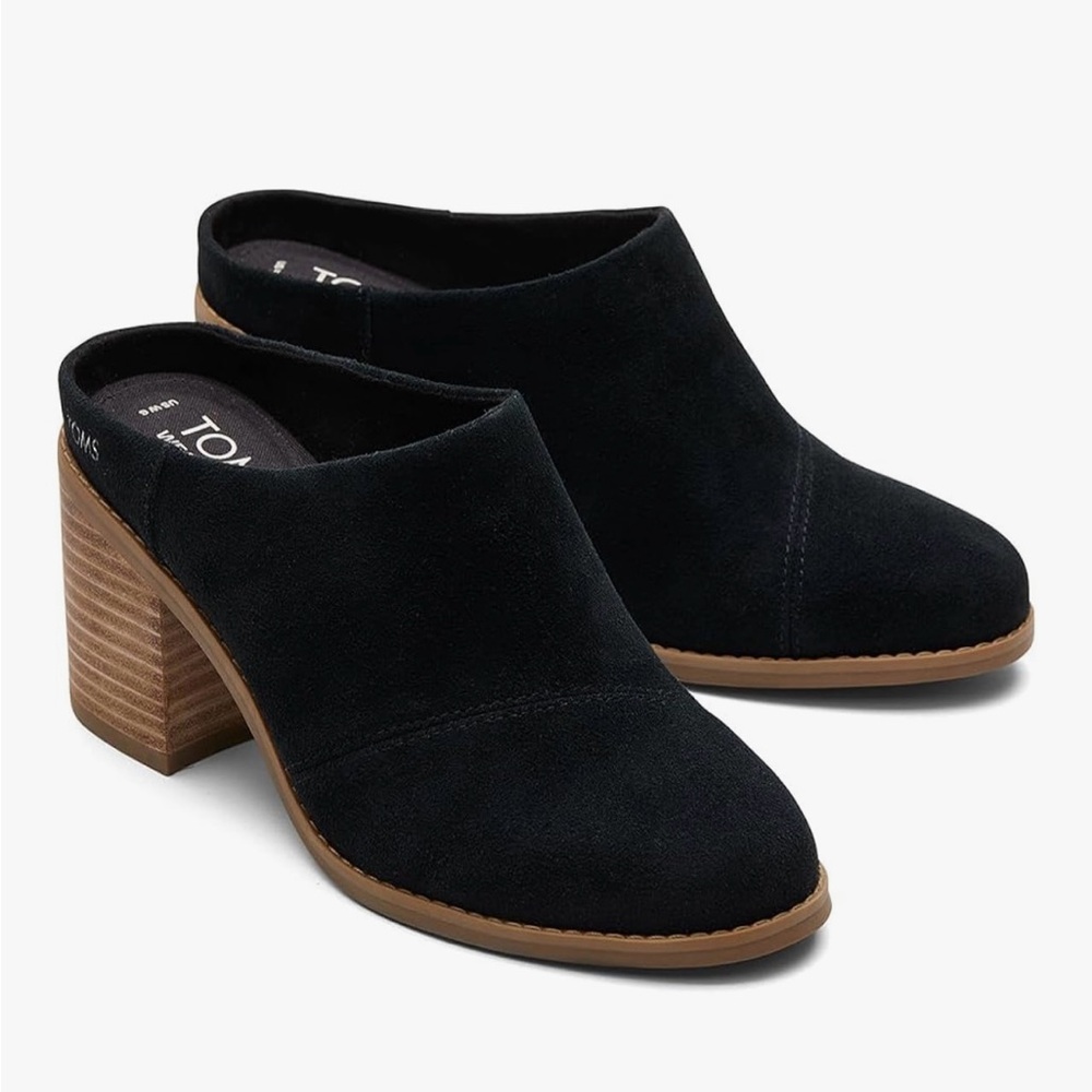 TOMS Women's Black Suede Block Heel Mules